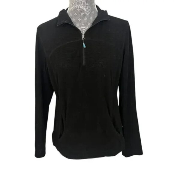 Tangerine Waffle Long Sleeve 1/4 Zip up Pullover Sweater Black Women's Medium - Picture 1 of 6